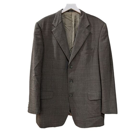 Ermenegildo Zegna x Neiman Marcus Plaid Taupe Wool Three Button Blazer Sz 46 US - Picture 1 of 7